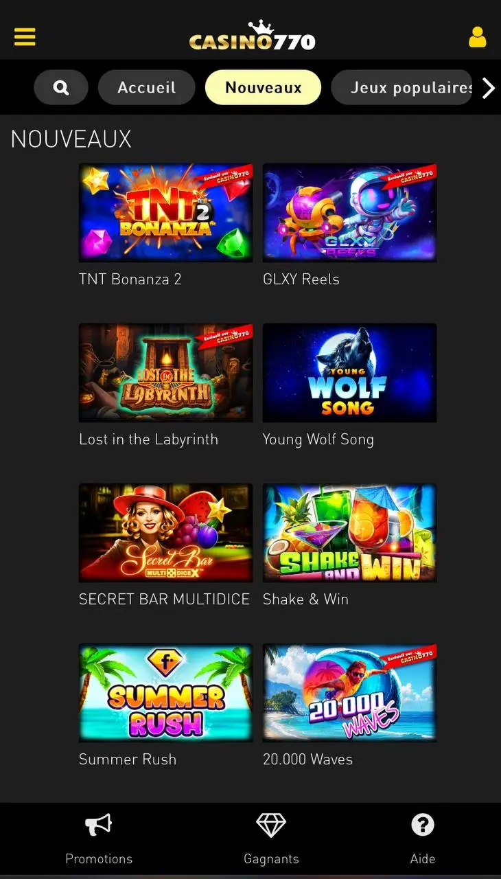 application mobile du 770 Casino